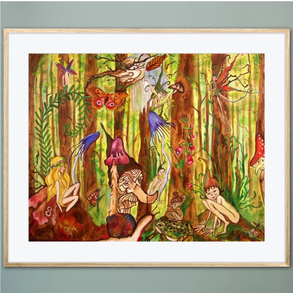 Enchanted Forest Faeries Art Print Oil Painting Woodland Folk Fantasy Boho Decor